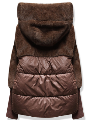 Brązowa genialna zimowa damska kurtka futerko