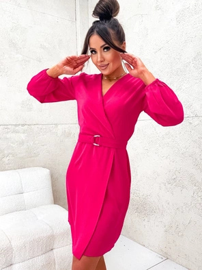 Malinowa damska elegancka sukienka z paskiem