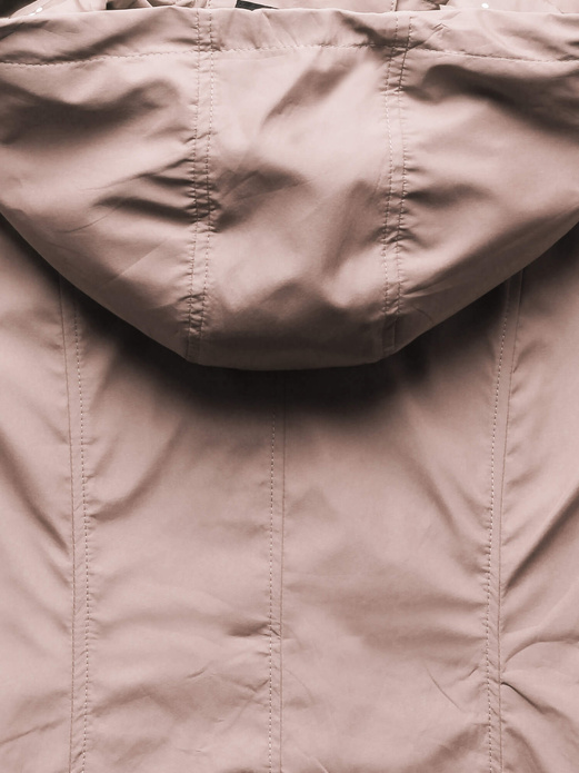 Beżowa damska przejściowa kurtka z kapturem łańcuszek netmoda