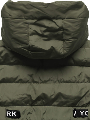 Khaki rewelacyjny pikowany damski bezrękawnik kamizelka z kapturem 