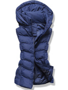 Granatowy puchowy pikowany bezrękawnik kamizelka z kapturem