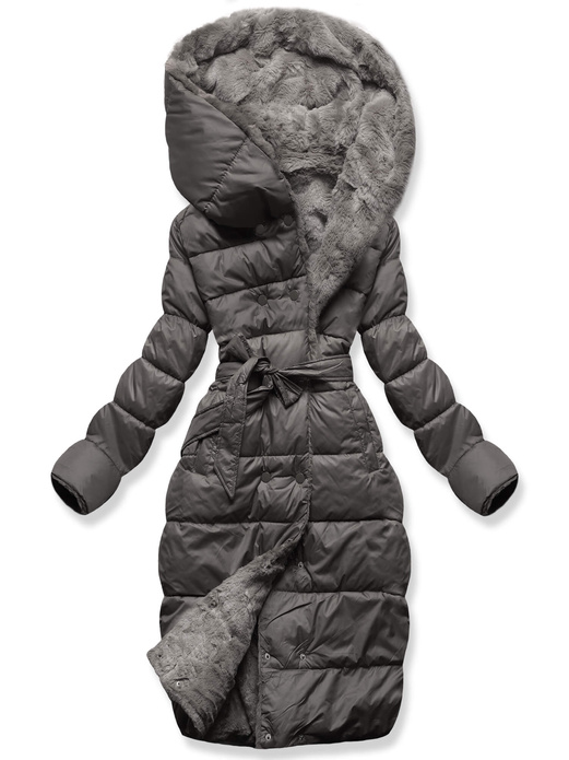 Grafitowa zimowa dwustronna ciepła kurtka na futerku