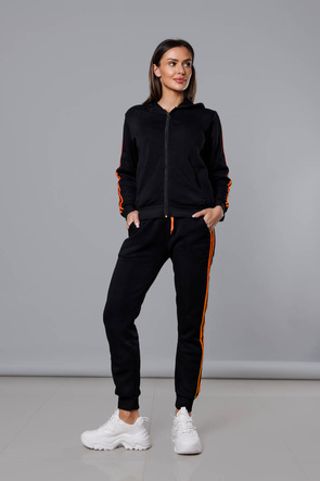 Czarno pomarańczowy dres komplet z kapturem z lampasami 