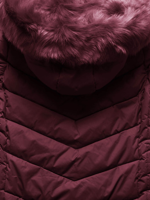Bordowa czadowa zimowa pikowana damska kurtka z kapturem