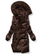 Brązowa śliczna pikowana zimowa kurtka damska z kapturem