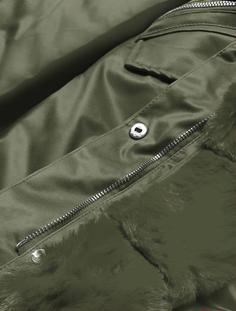 Khaki genialna zimowa parka z futrem