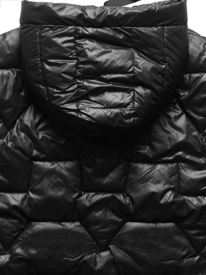 Czarna damska długa pikowana kurtka z kapturem