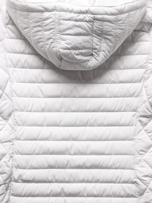 Biała przejściowa długa pikowana kurtka płaszczyk z odpinanym kapturem