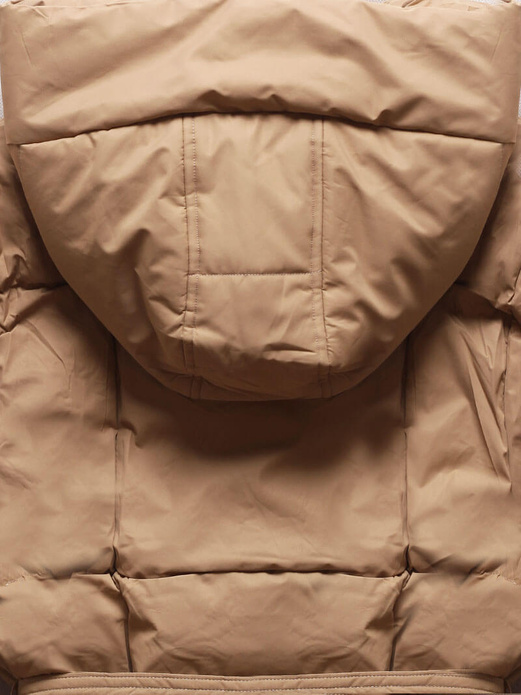 Ciemny beżowy zimowy długi płaszcz kurtka zimowa z dużym kapturem