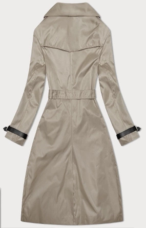 Ciemnobeżowy damski elegancki płaszcz trencz z modnym kołnierzem