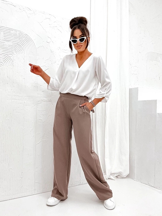 Brązowe eleganckie luźne spodnie damskie