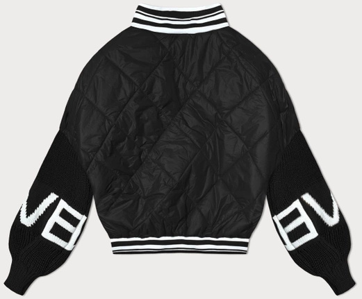 Czarna kurtka damska bomberka ze swetrowymi rękawami fashion