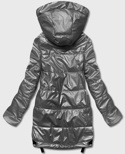 Szara przejściowa damska długa kurtka damska z kapturem