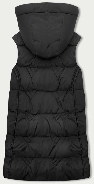 Czarny długi pikowany bezrękawnik damski kamizelka z kapturem