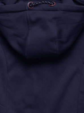 Granatowa długa bluza z zamszową wstawką zapinana na suwak z kapturem