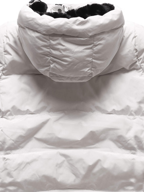 Biały długi płaszczyk kurtka zimowa - na ciepłym misiu z kołnierzem