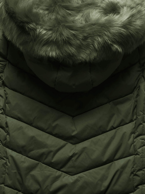 Zielona czadowa zimowa pikowana damska kurtka z kapturem