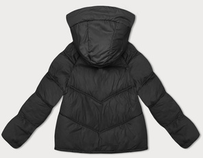 Czarna trapezowa kurteczka zimowa z kapturem szachownica