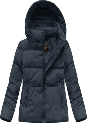 Granatowa zimowa ciepła damska kurtka z kapturem