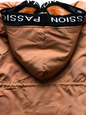 Karmelowa ciepła zimowa parka na futrze