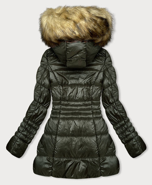 Zielony długi płaszczyk kurtka zimowa z kapturem