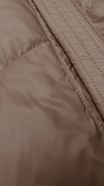 Ciemnobeżowy genialny pikowany damski bezrękawnik kamizelka z kapturem PLUS SIZE