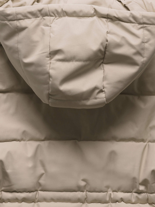 Beżowy ciepły długi pikowany bezrękawnik puchowy zimowy