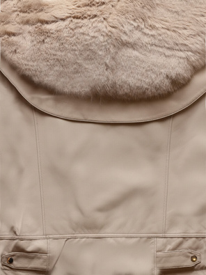 Beżowa skórzana damska krótka kurtka futerko