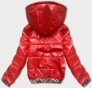 Czerwona kurtka zapinana na suwak wykończenie modna kratka