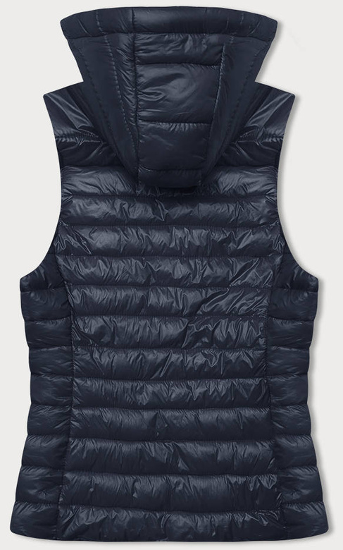 Granatowy lekki pikowany dopasowany bezrękawnik kamizelka z kapturem
