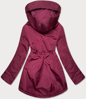 Bordowo beżowa przejściowa kurtka parka z kapturem