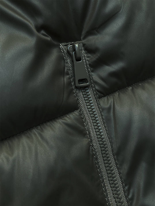 Khaki krótki modny puchowy bezrękawnik z kapturem