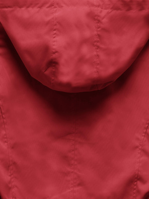 Czerwono czarna damska przejściowa kurtka parka