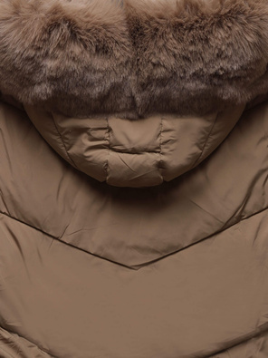 Ciemnobeżowa przejściowa kurtka damska bombka z kapturem