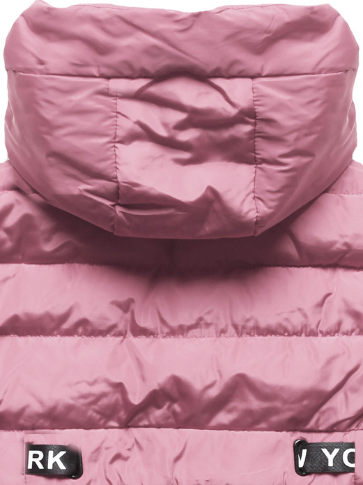 Różowy pikowany bezrękawnik kamizelka z kapturem stójka