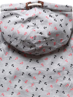 Szara bluza damska ze skośnym suwakiem cała w kotwice