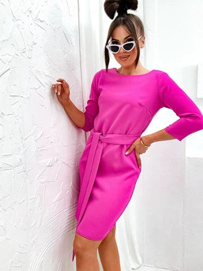 Różowa kapitalna damska sukienka z paskiem