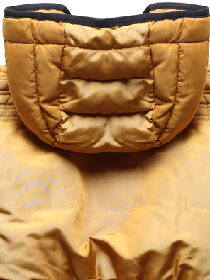 Żółta zimowa długa taliowana kurtka płaszczyk z kapturem