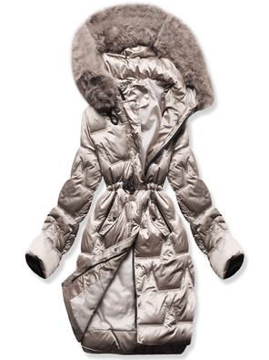 Bezowa fenomenalna zimowa damska kurtka ze ściągaczem