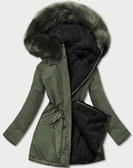 Khaki czarna dwustronna zimowa parka na futrze