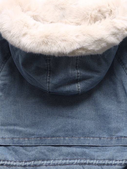 Niebieski Ecru zimowa jeansowa kurtka parka na futrze