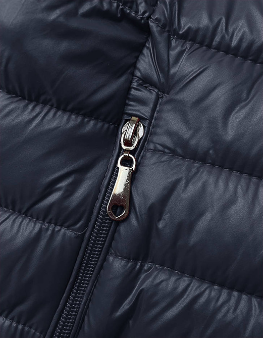 Granatowy lekki pikowany dopasowany bezrękawnik kamizelka z kapturem