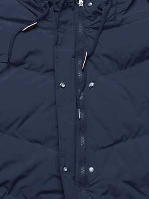 Granatowa długa pikowana zimowa kurtka płaszczyk na misiu z kapturem