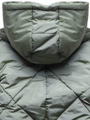 Khaki długa ocieplana pikowana kurtka płaszczyk z kołnierzem