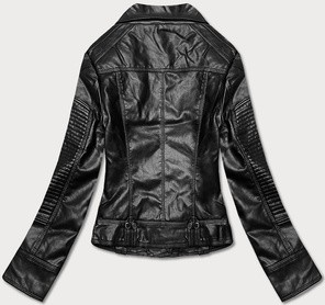 Czarna kurtka ekoskóra ramoneska zapinana na skos z klapami i suwakami