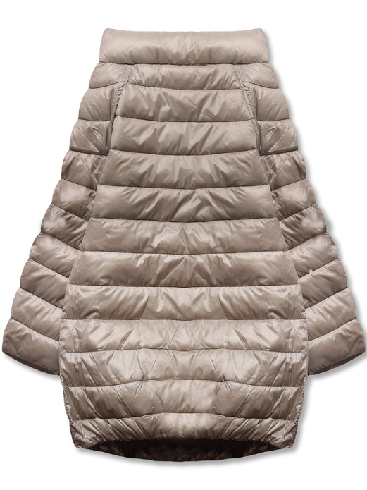 Beżowa trapezowa przejściowa kurtka z rękawami 3/4 dwustronna gładka / kwiaty na zatrzaski