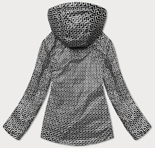 Jeanobrązowa dwustronna przejściowa kurtka damska z kapturem geometryczne wzory