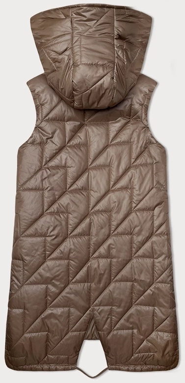 Ciemnobeżowy asymetryczny pikowany bezrękawnik kamizelka damska z kapturem