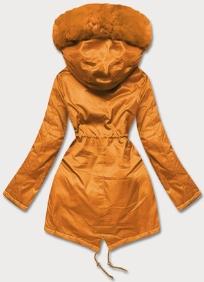 Żółta genialna zimowa parka z futrem