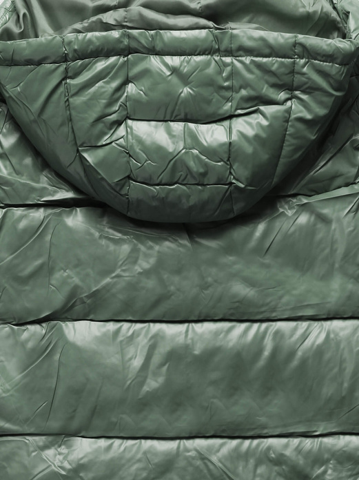 Zielona damska długa pikowana kurtka z kapturem